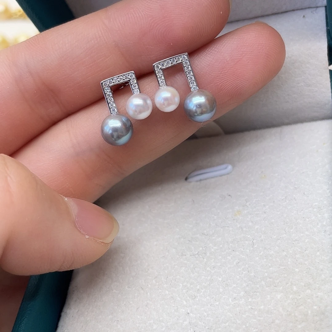 银S925镶嵌海水珍珠耳饰