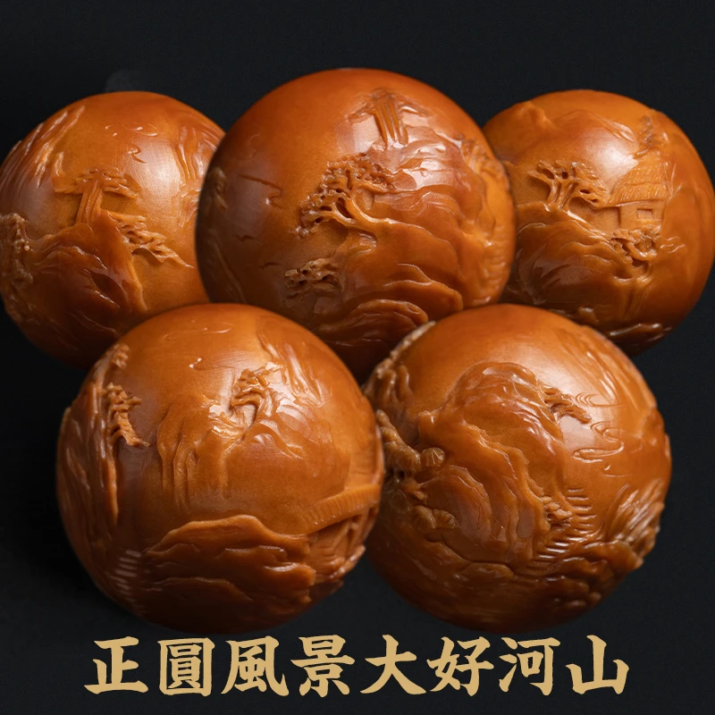 橄榄核正圆风景大好河山手串非遗核雕舟山纯手工精品高端文玩男款