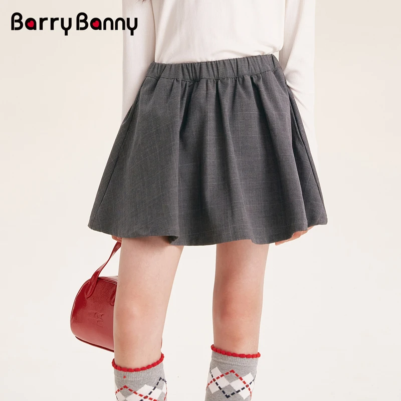 BarryBanny女童半身裙2025新款秋季学院风百褶裙防风防走光格子裙