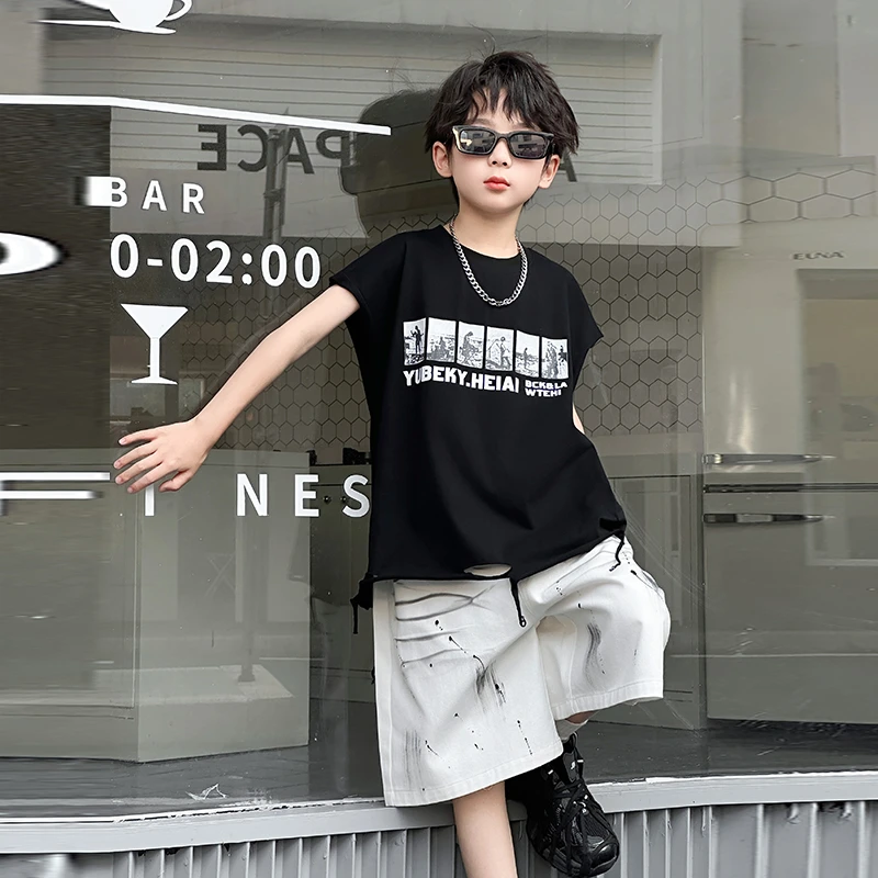 儿童背心t时尚夏装男童卡通休闲坎肩2025新款中大童夏季无袖潮酷T