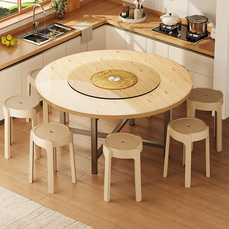 折叠餐桌吃饭圆桌15人家用可折叠带转盘客厅不锈钢腿10人吃饭桌子