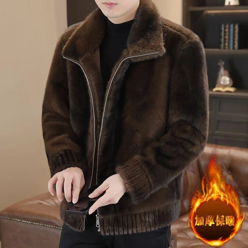 冬季海宁时尚痞帅双面穿保暖外套商务立领仿貂绒皮毛一体夹克