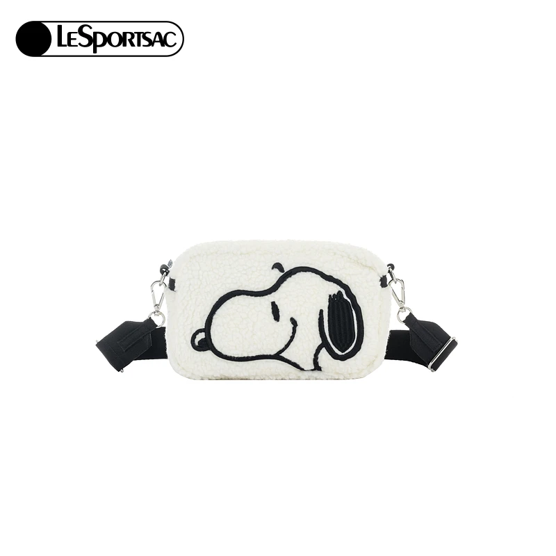 LeSportsac乐播诗新款花生漫画系列可爱史努比白色毛包刺绣斜挎包