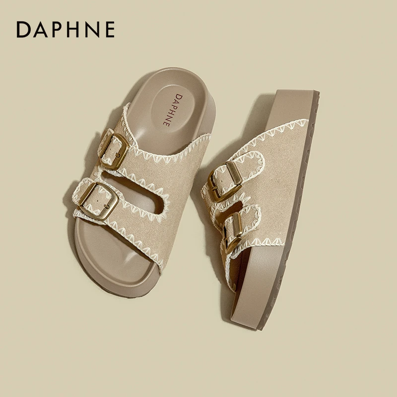 达芙妮勃肯凉拖2025夏季新款百搭休闲增高厚底透气沙滩一字拖凉鞋