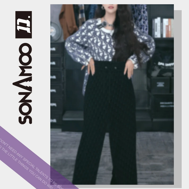 【一琳专属】高奢老花植绒直筒微阔休闲长裤秋冬百搭潮流男士D1K03