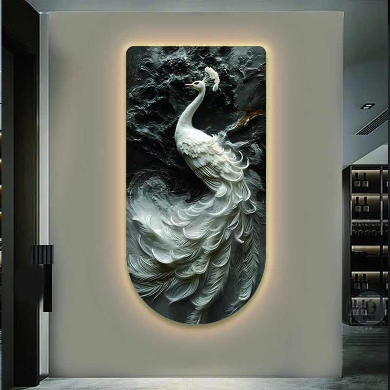 孔雀入户玄关装饰画高级感客厅过道走廊正对门挂画421