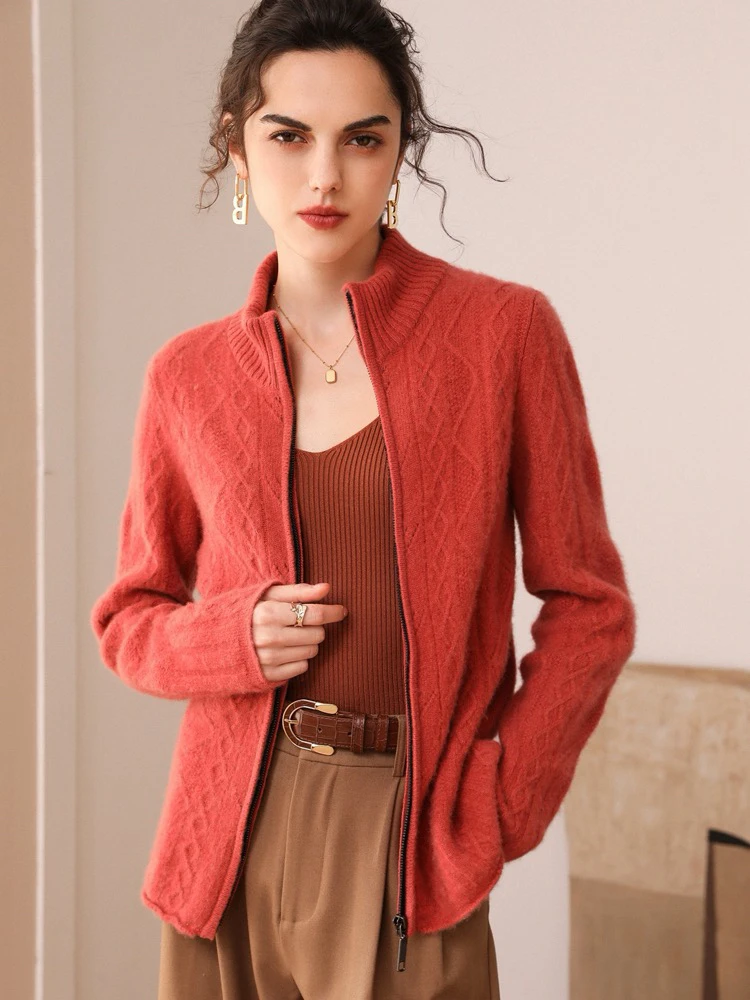 【康赛妮baby绒】  半高领7针双股加厚宽松版拉链开衫 ryyt 3716