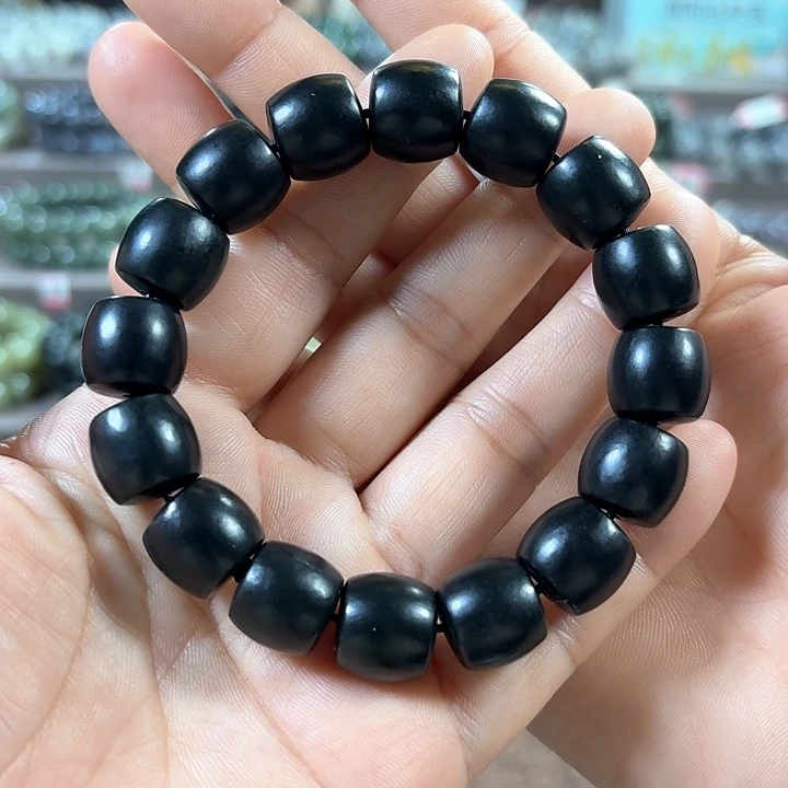 和田玉手链未镶嵌新疆黑青直切卡14