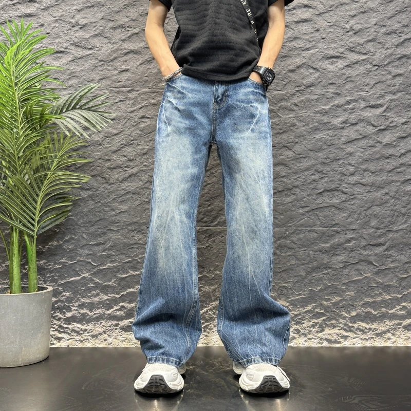 2025新款男士闪电纹宽松大直筒阔腿裤百搭男士宽松闪电直筒牛仔裤