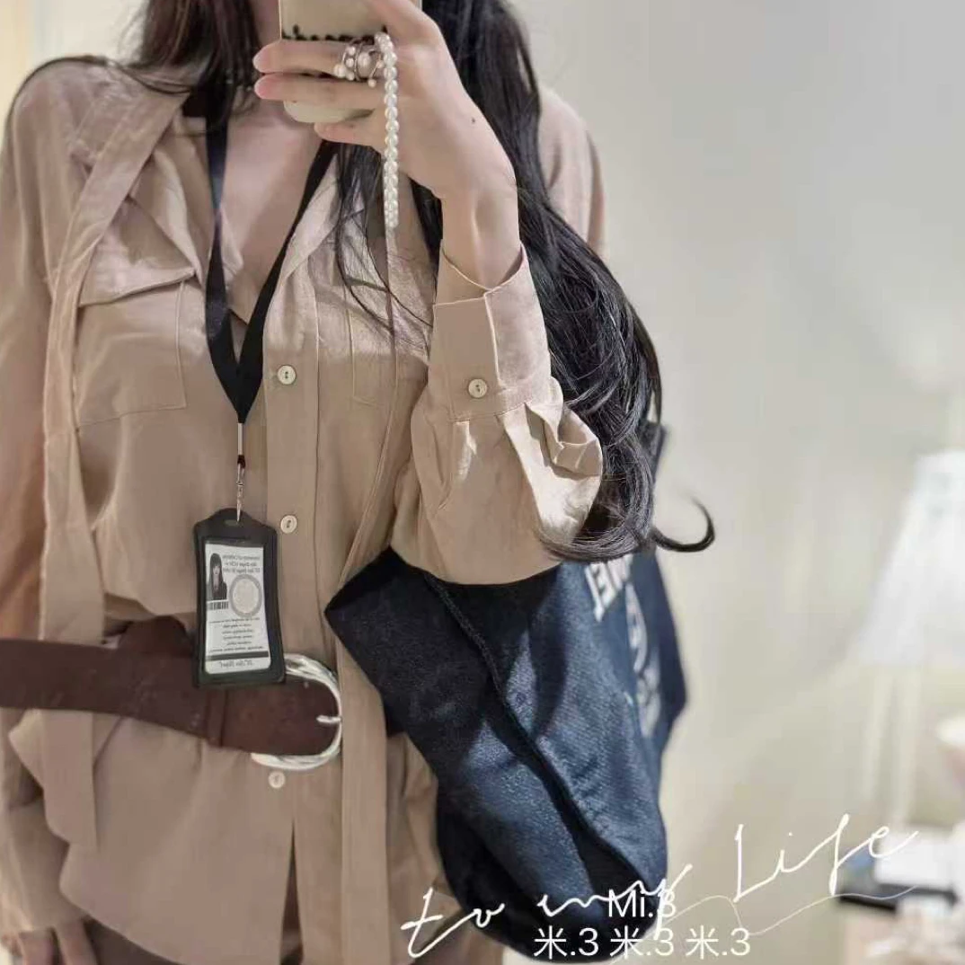 小众港风复古气质中长款秋季工装感卡其色衬衫