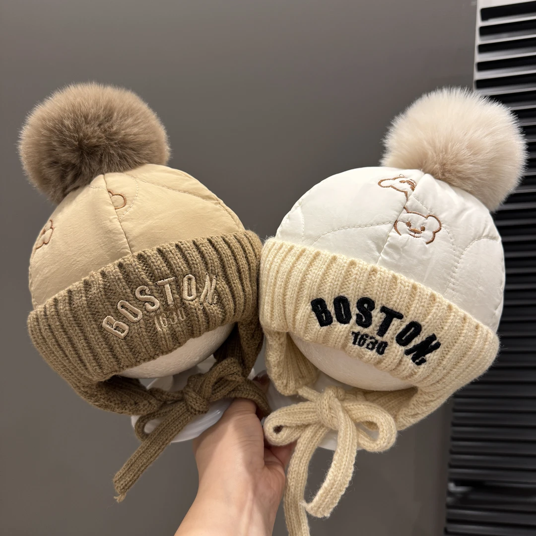 【保暖酷盖】儿童加绒加厚韩版护耳帽男宝女宝洋气毛球防风保暖帽潮