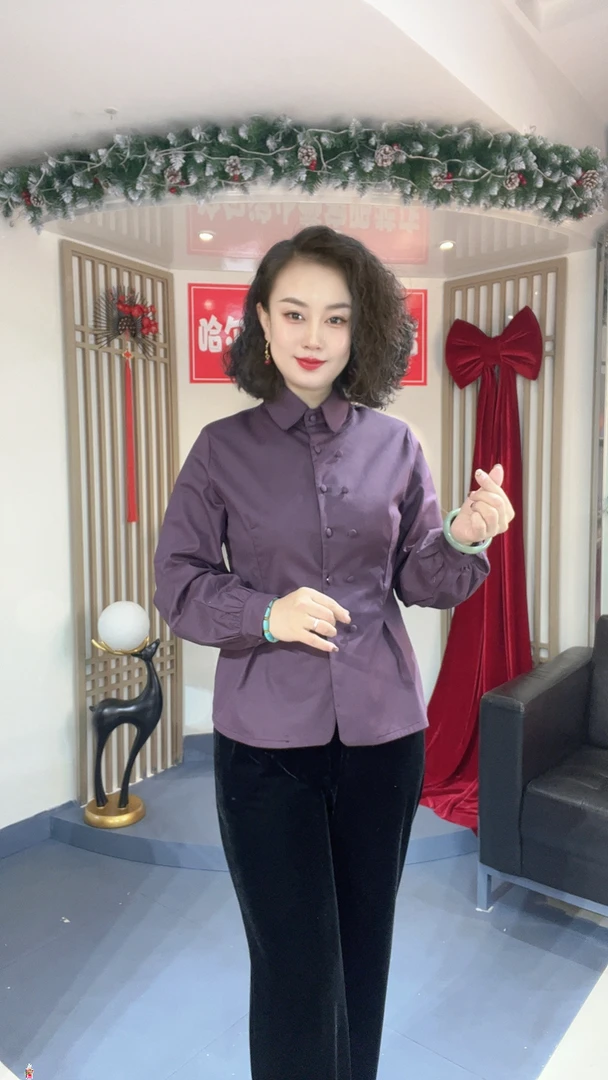 【秋冬加绒】时尚百搭显瘦设计感双排扣纯色加绒翻领长袖衬衫1519