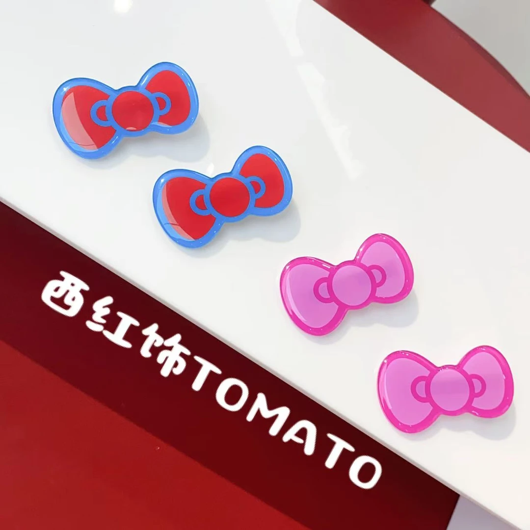 西红饰TOMATO韩国东大门百搭简约亮面蝴蝶结侧边鸭嘴夹