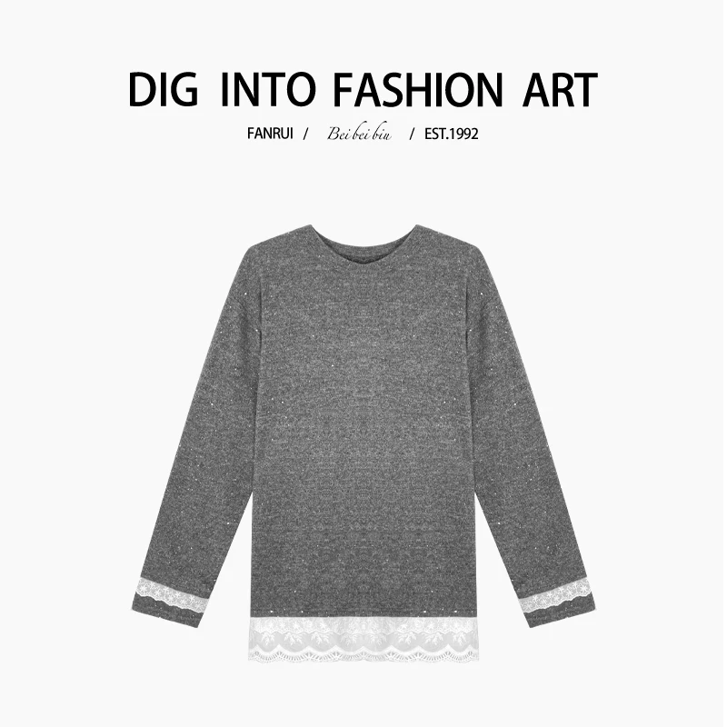 FANRUI/泛芮「闪光蕾蕾 」蕾丝花边袖洋气松弛感长袖T恤B14300