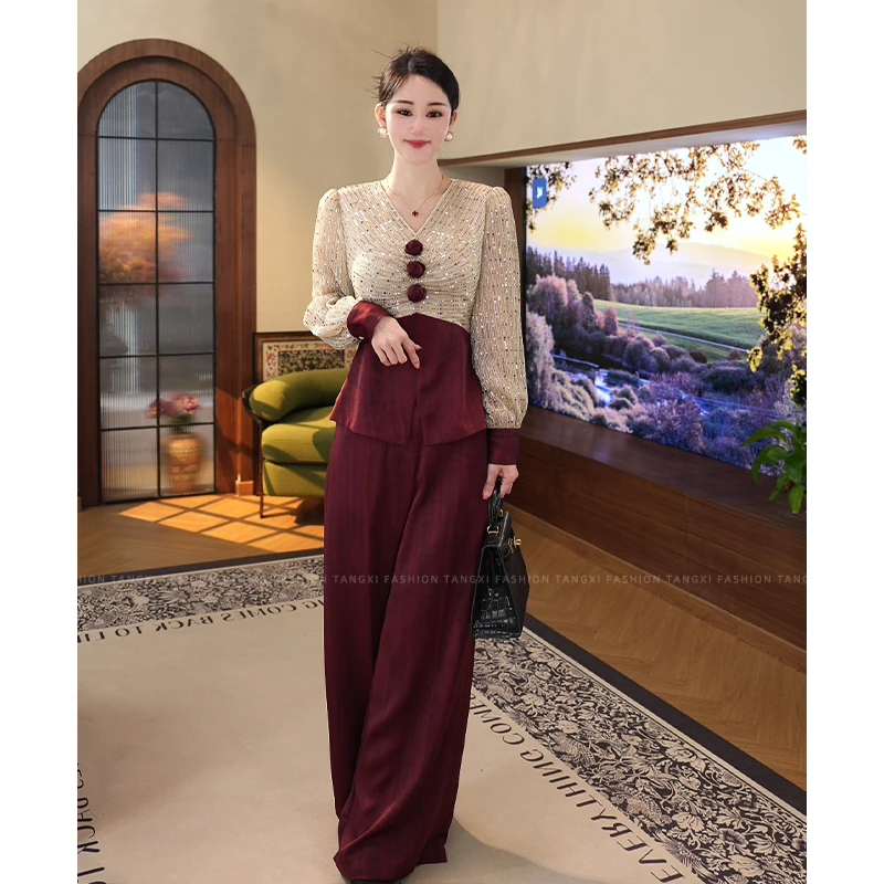 2026年春秋新款【DD-2502-2】法式气质女装红色V领百搭洋气长袖套