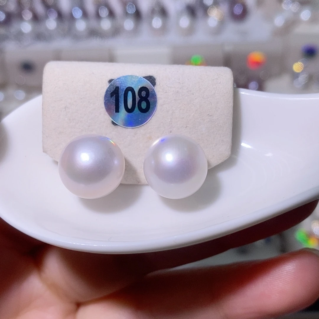 淡水珍珠耳饰银S925镶嵌尺寸11/12毫米