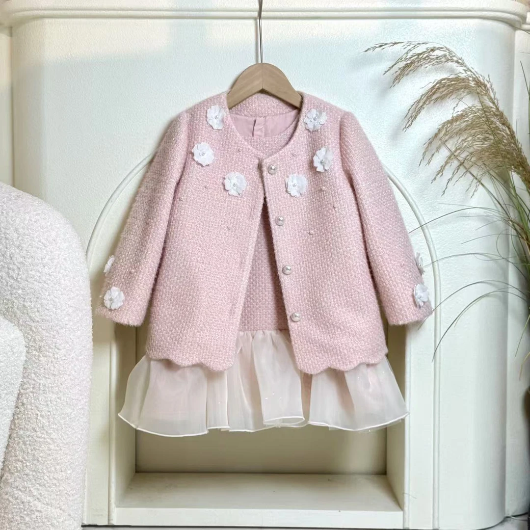 【柒喜】女童春季新款加厚甜美小香风洋气时尚韩版粉色两件套P4094