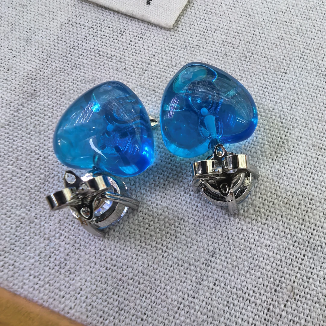 C160蓝色爱心星球闪闪耳钉耳饰