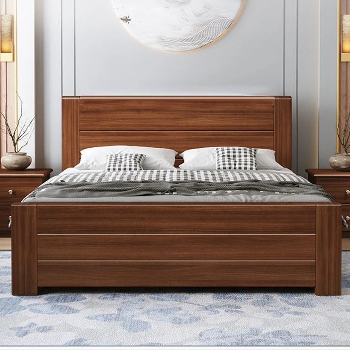 中式实木床1.8米加厚双人床经济型简约家用1.5米单人床1.2m出租房