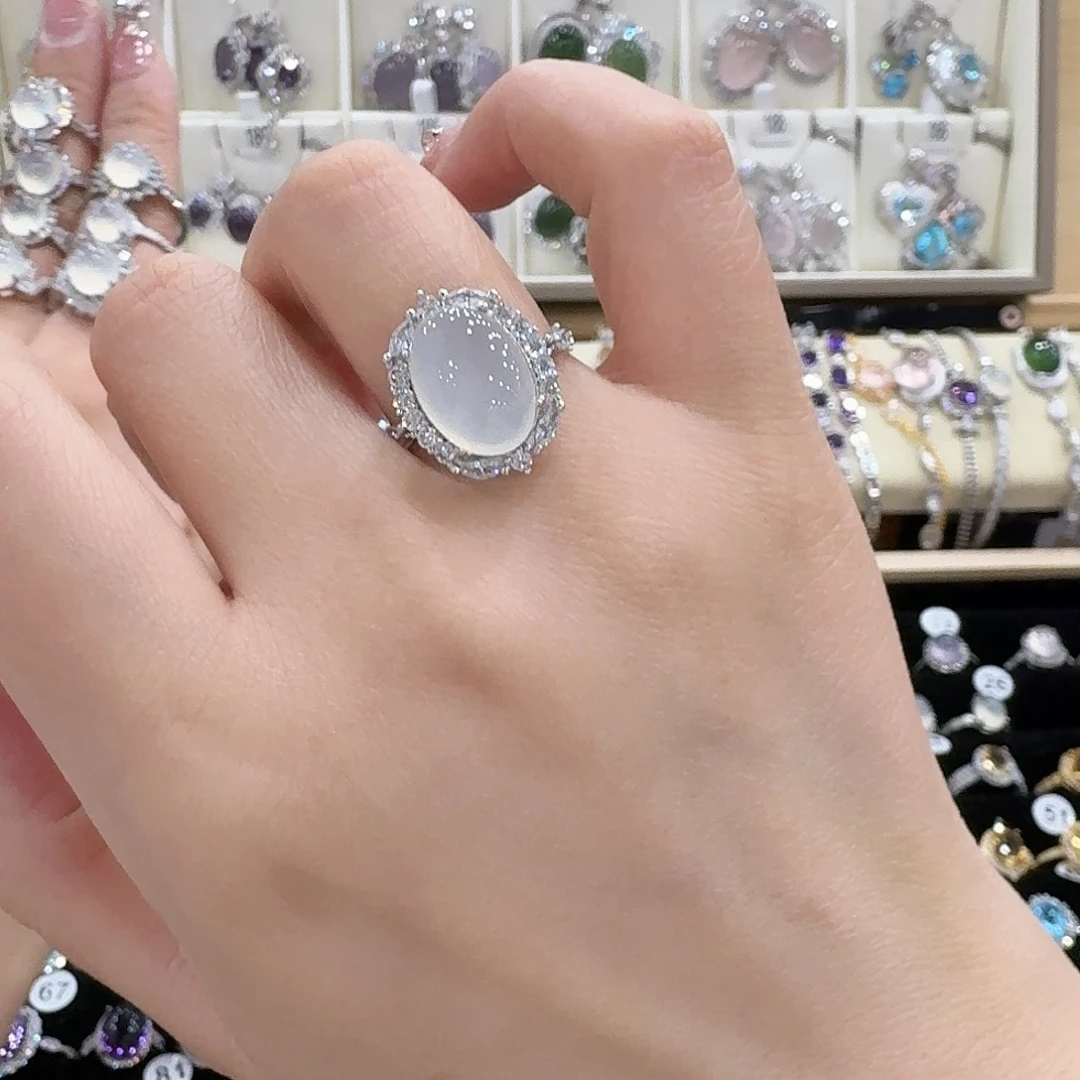 十****蛇纹石玉银S925镶嵌戒指