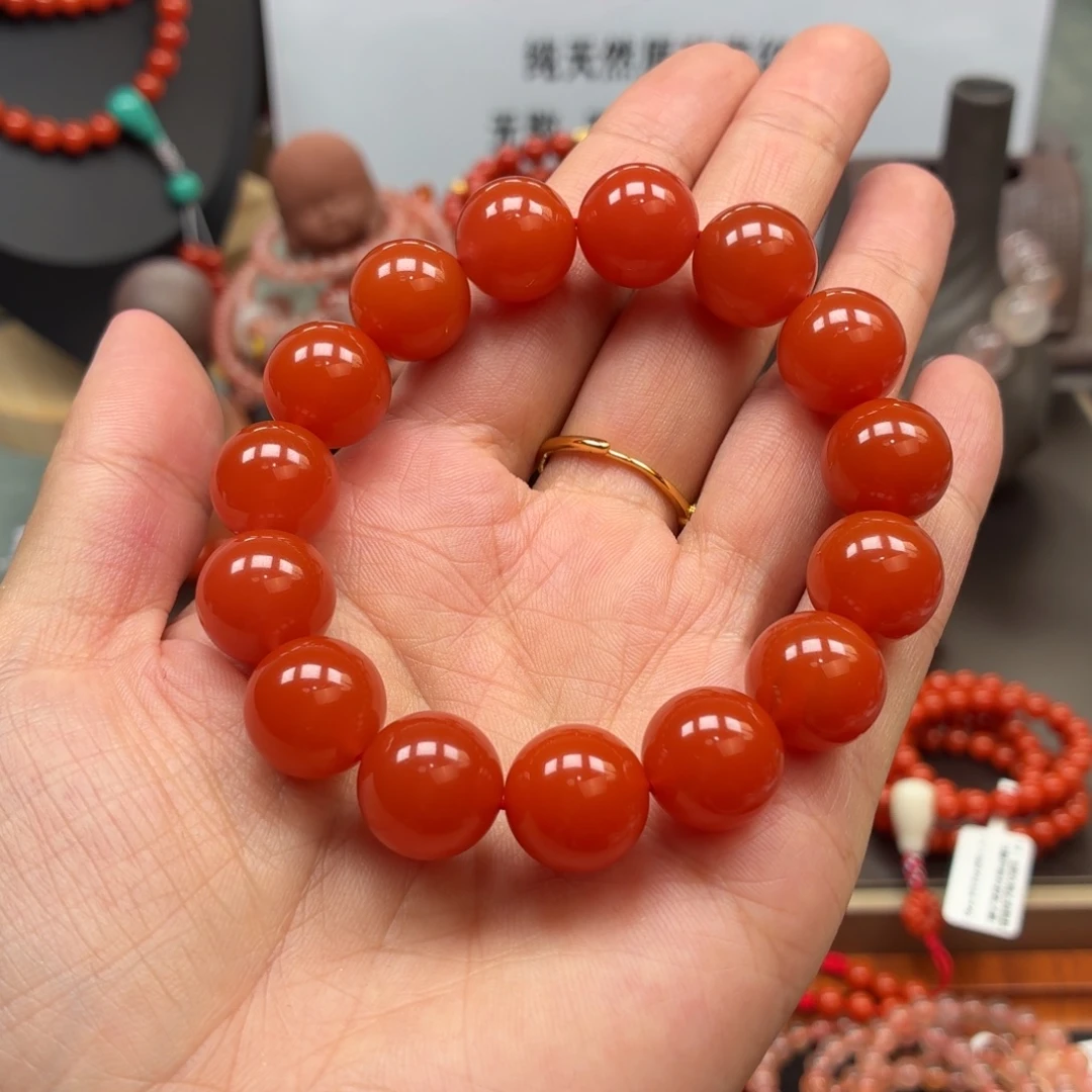 未镶嵌手串南红玛瑙保山原矿南红中洞子柿子红卡14左右