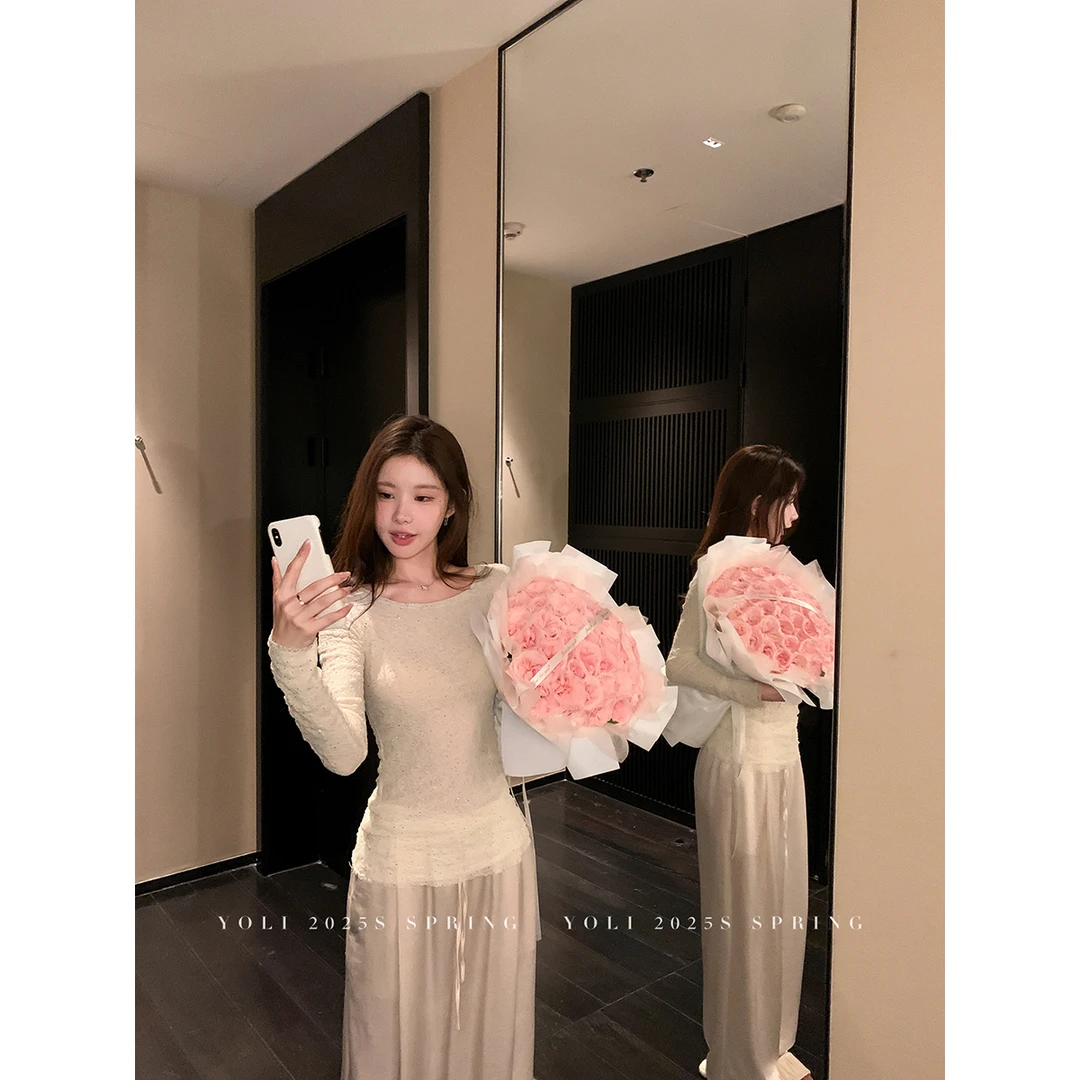 YOLI 张宥利 "云绉星熠"蕾丝上衣