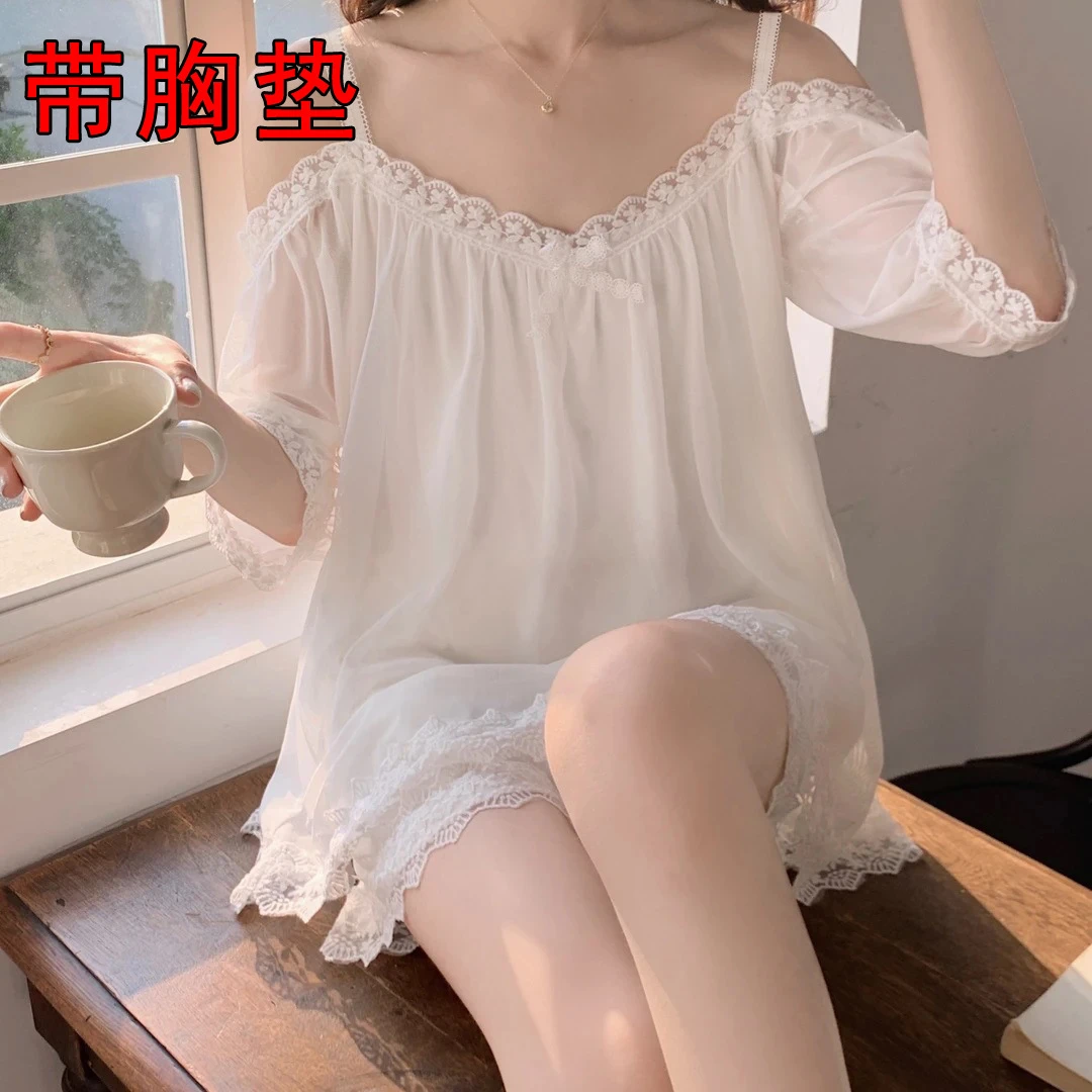 欧若风+夏季薄款套装法式公主风家居服纯欲宽松睡裙女睡衣新款夏