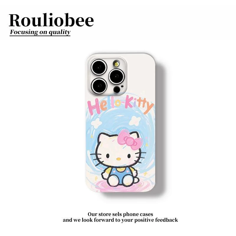 欧克里里涂鸦卡通Kitty适用苹果16菲林手机壳华为P70vivo小米oppo