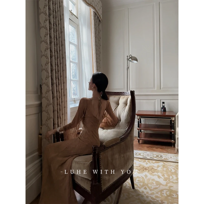 LUHE【香茶丽兹】hehe私服~弹力蕾丝连衣裙+吊带裙