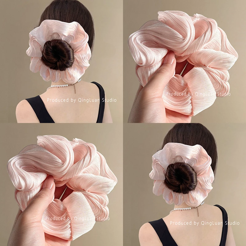 初夏心动~甜美粉色流光大肠发圈韩国珠光纱头圈发绳气质旅行头绳