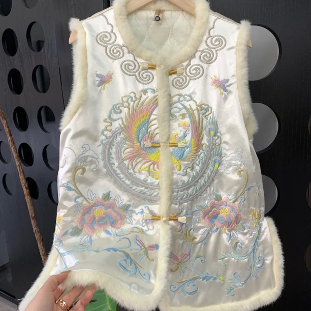 “白凤凰 ” 加厚 重工刺绣冬季新国风百搭时尚洋气加棉马夹