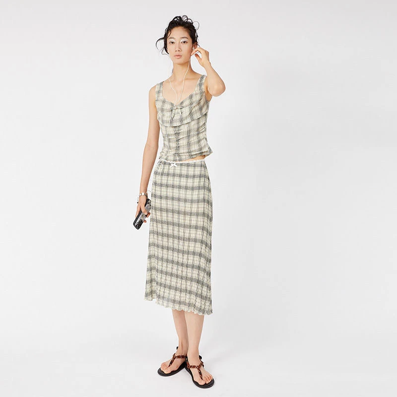 M1DNOTE设计师品牌24秋冬新品豹纹格纹百褶长裙