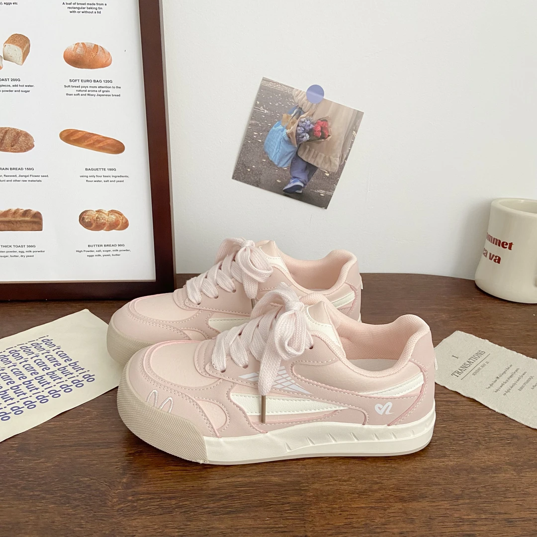 粉色厚底板鞋女德训2025夏季新款chic小众设计圆头学生运动小白鞋