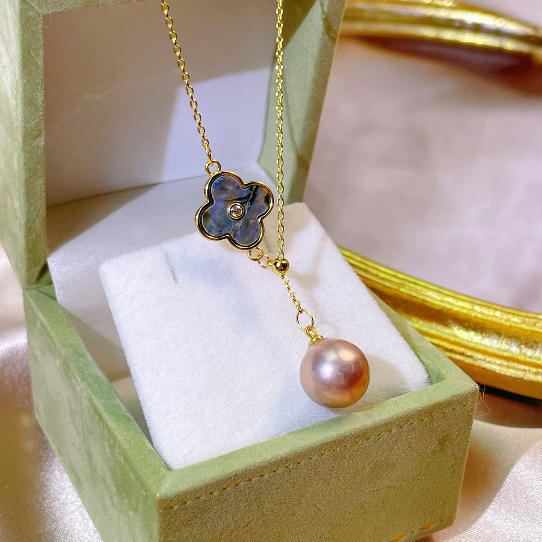 692 / 天然淡水珍珠爱迪生紫珠鲍鱼贝Y字链吊坠 大点位