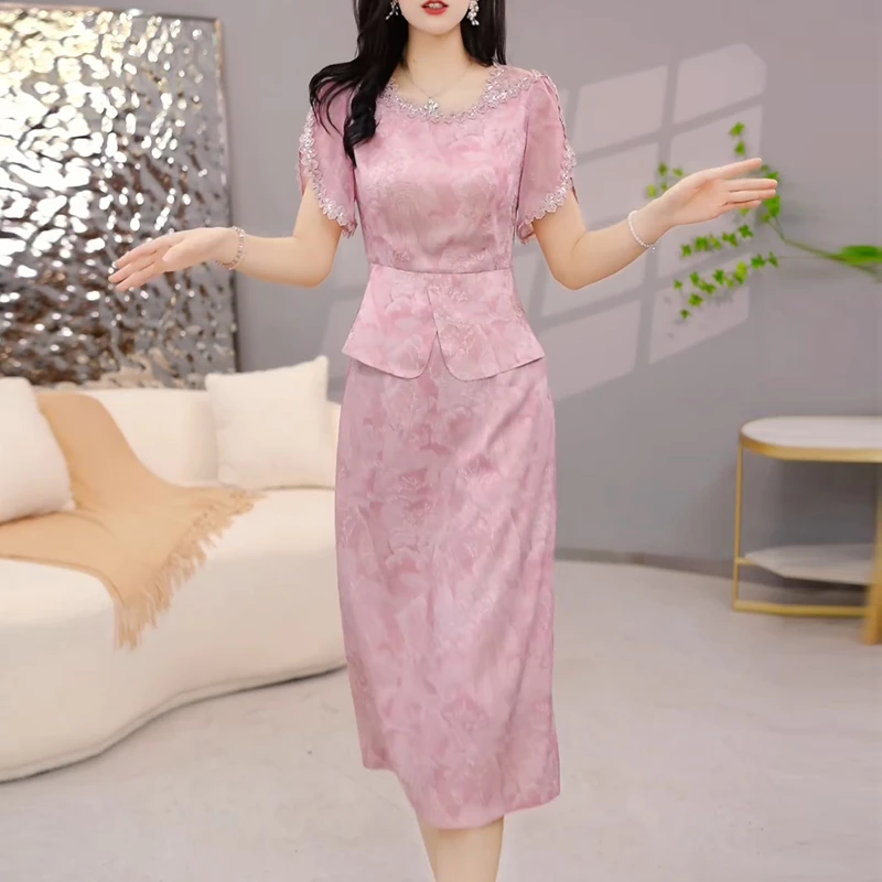 今年流行爆款气质两件套连衣裙女夏2025新款冰竹丝上衣半身裙套装