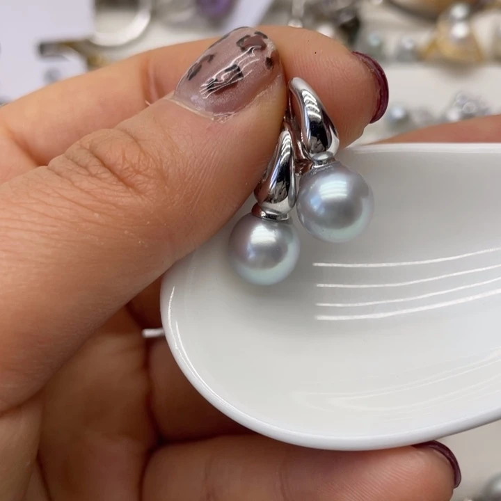 海水珍珠耳饰银S925镶嵌