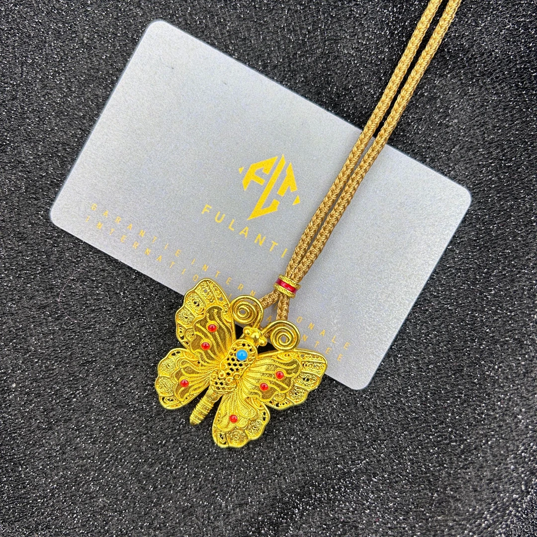 FULANTI/馥兰缇 铜合金布艺项链 新中式大蝴蝶项链如意古法吊坠