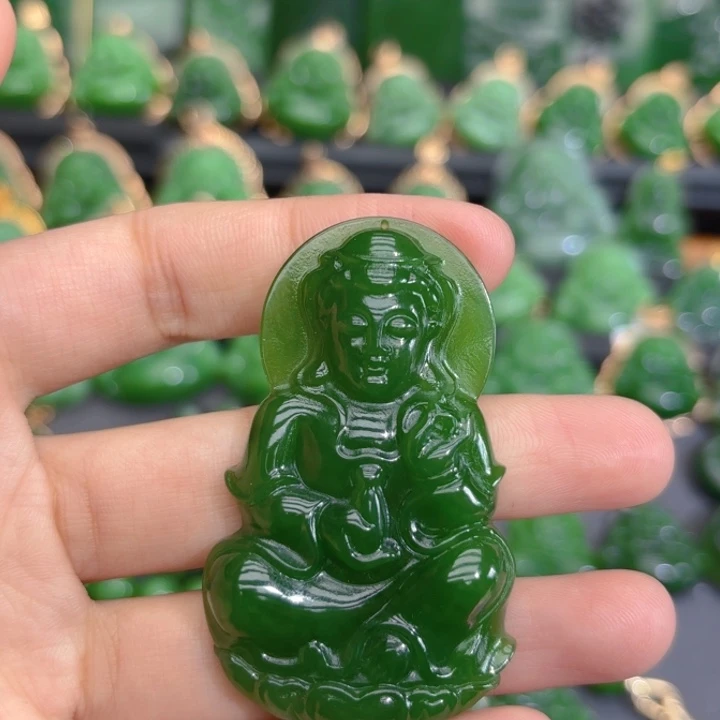 颈饰未镶嵌和田玉（碧玉）特价辣绿57m观音编绳