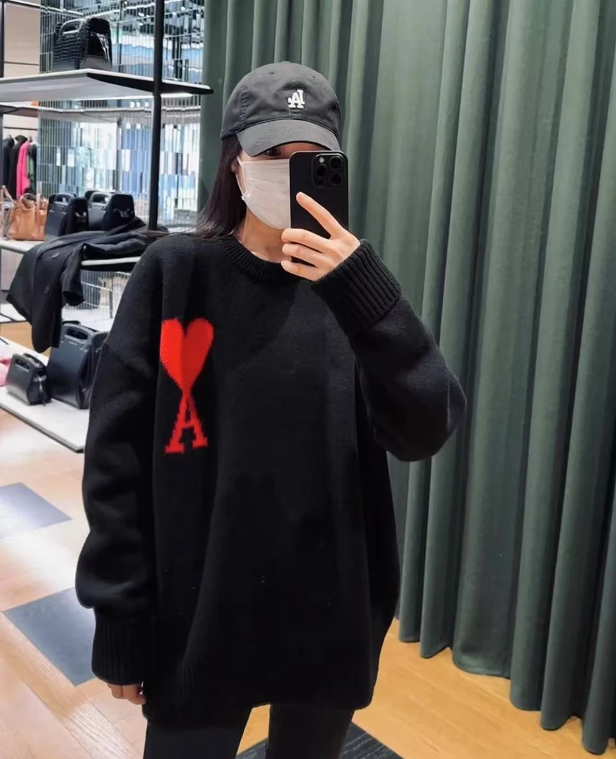 未使用 AMIPARIS GXS胸口大爱心字母套头羊毛衫男女同款BFUKS002