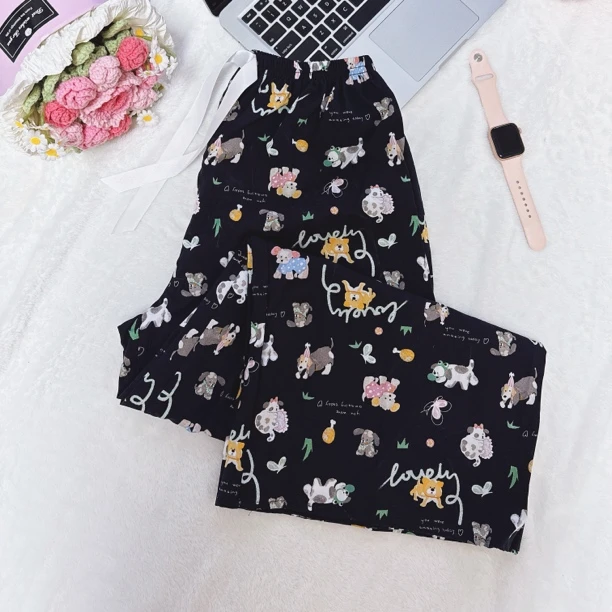 夏季新款女士绵绸长裤休闲薄款印花高腰大码宽松可外穿夏天防蚊裤