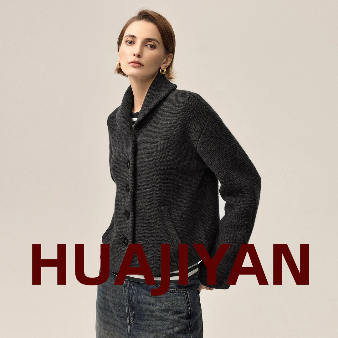 华吉言/HUAJIYAN【炉边故事】纯羊毛小翻领短款粗线毛衣