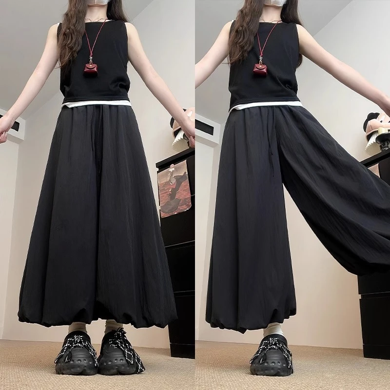 黑色花苞裙裤女夏季2025新款高腰宽松显瘦灯笼裤小个子休闲阔腿裤