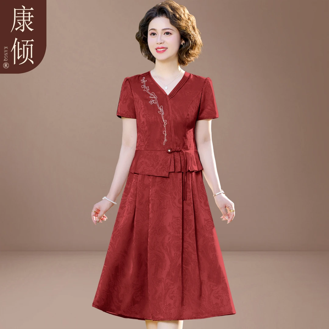 喜妈妈中国风婚宴装2025新款结婚礼服中老年女装夏装喜婆婆连衣裙