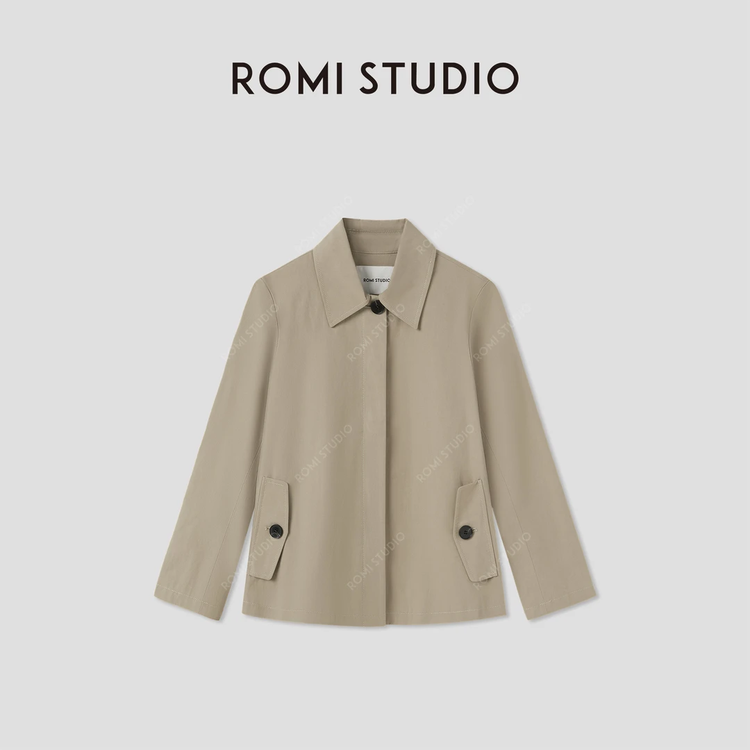 ROMI STUDIO简约宽松经典设计师通勤卡其色春季短外套 L224C206