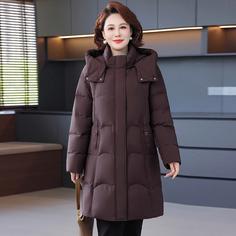 妈妈羽绒服中长款过膝2025中老年女装加厚大码外套