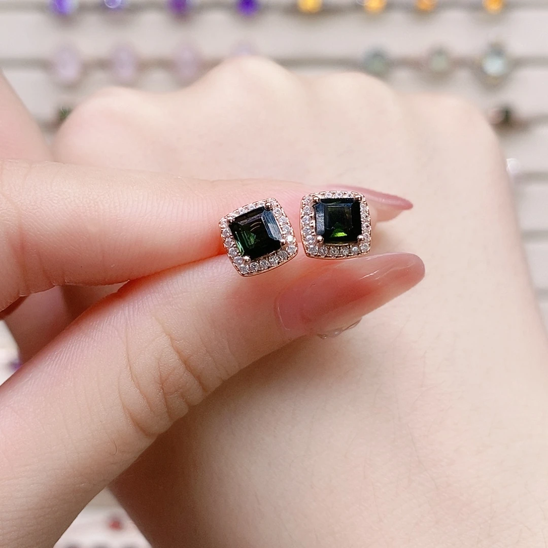 耳钉碧玺银S925镶嵌耳钉