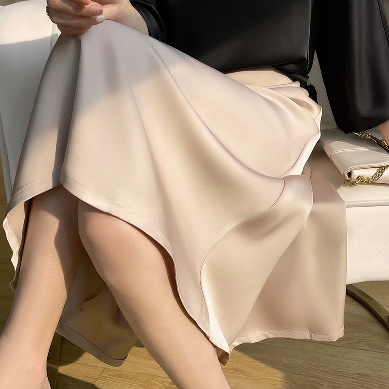 重磅爆款-半身裙女中长款醋酸显瘦高腰优雅春夏垂感时尚气质裙子A