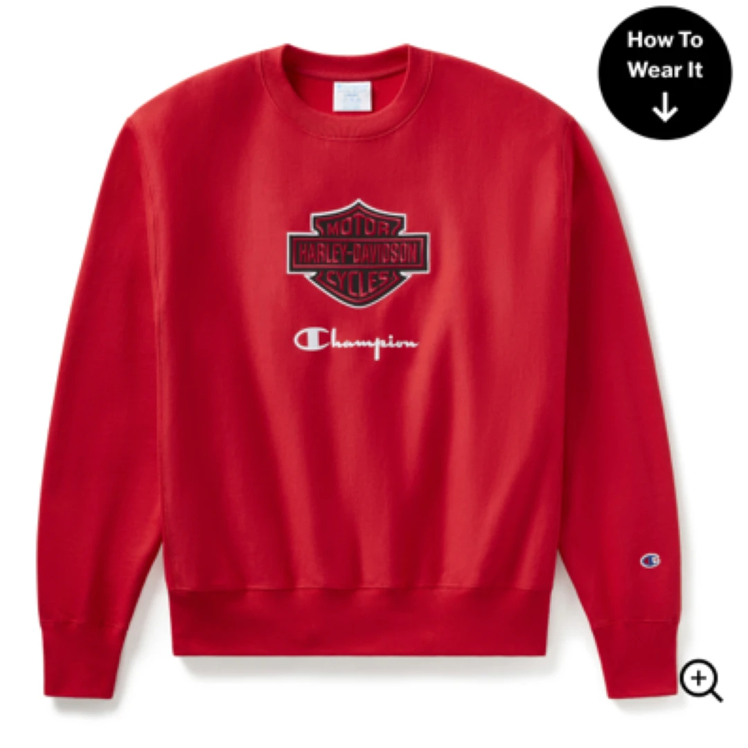 哈雷&冠军联名款卫衣 刺绣哈雷盾标图案 红色款