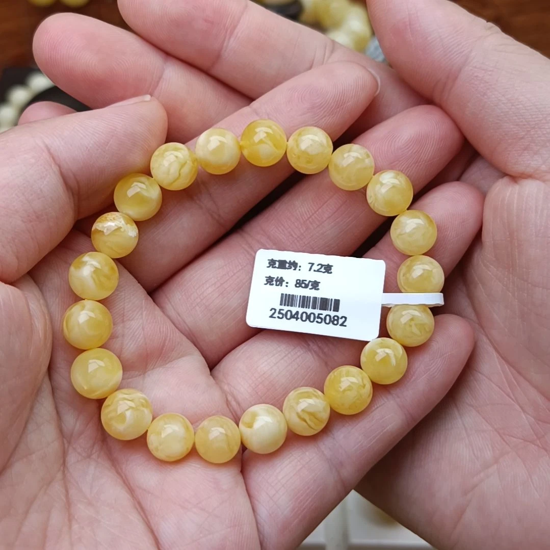 未镶嵌蜜蜡手链8圆珠高货手围14.5