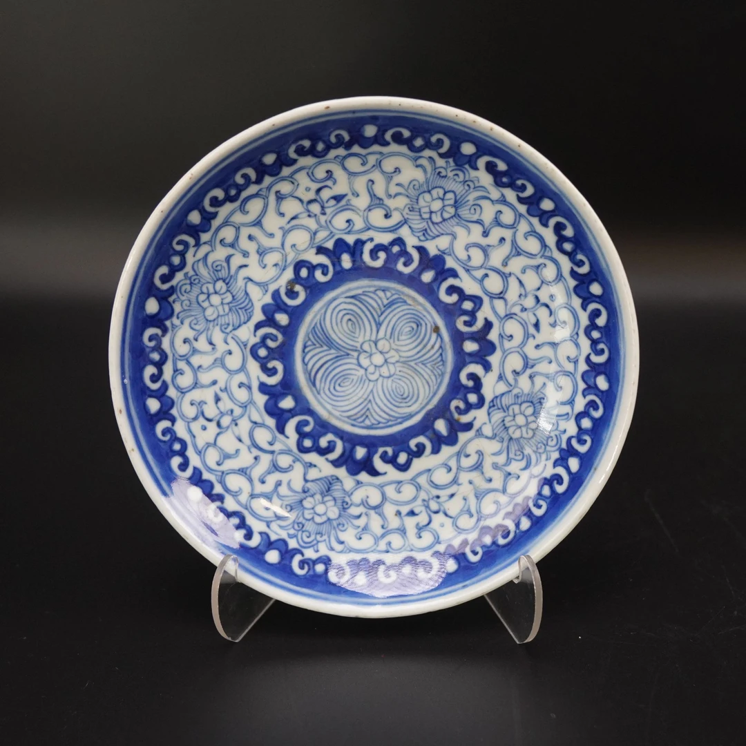 Lot.25110380清道光青花缠枝莲纹赏盘 直径：约16.5cm
